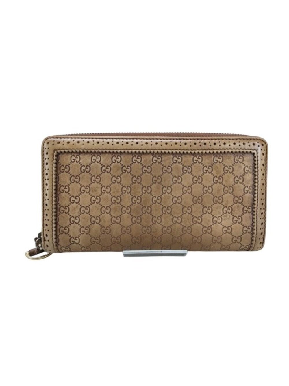 Gucci Wallet Micro Guccissima Brown Leather Zip Around Horsebit Gold